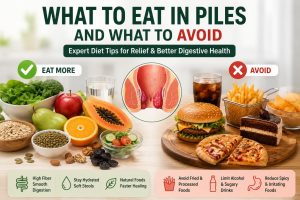 What to Eat in Piles and What to Avoid Expert Diet Tips, poster with fruits and vegitables