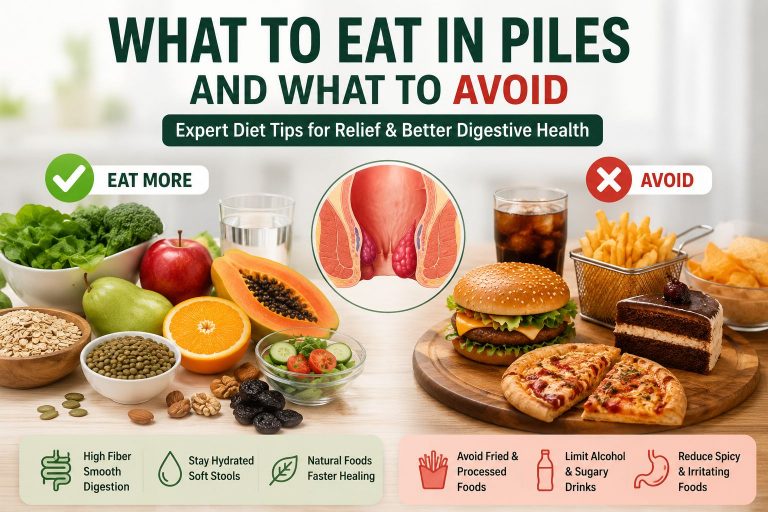 What to Eat in Piles and What to Avoid Expert Diet Tips, poster with fruits and vegitables
